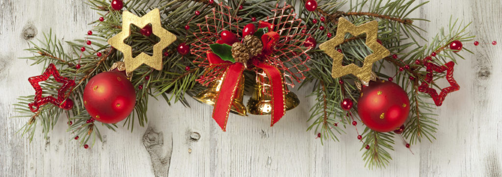 Christmas decoration on old grunge wooden board